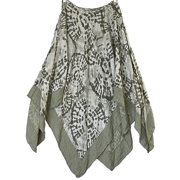 Italy Women’s Poncho Cover Up Caftan 100% Linen Green Geometric Tie Dye Beachy - Picture 1 of 7